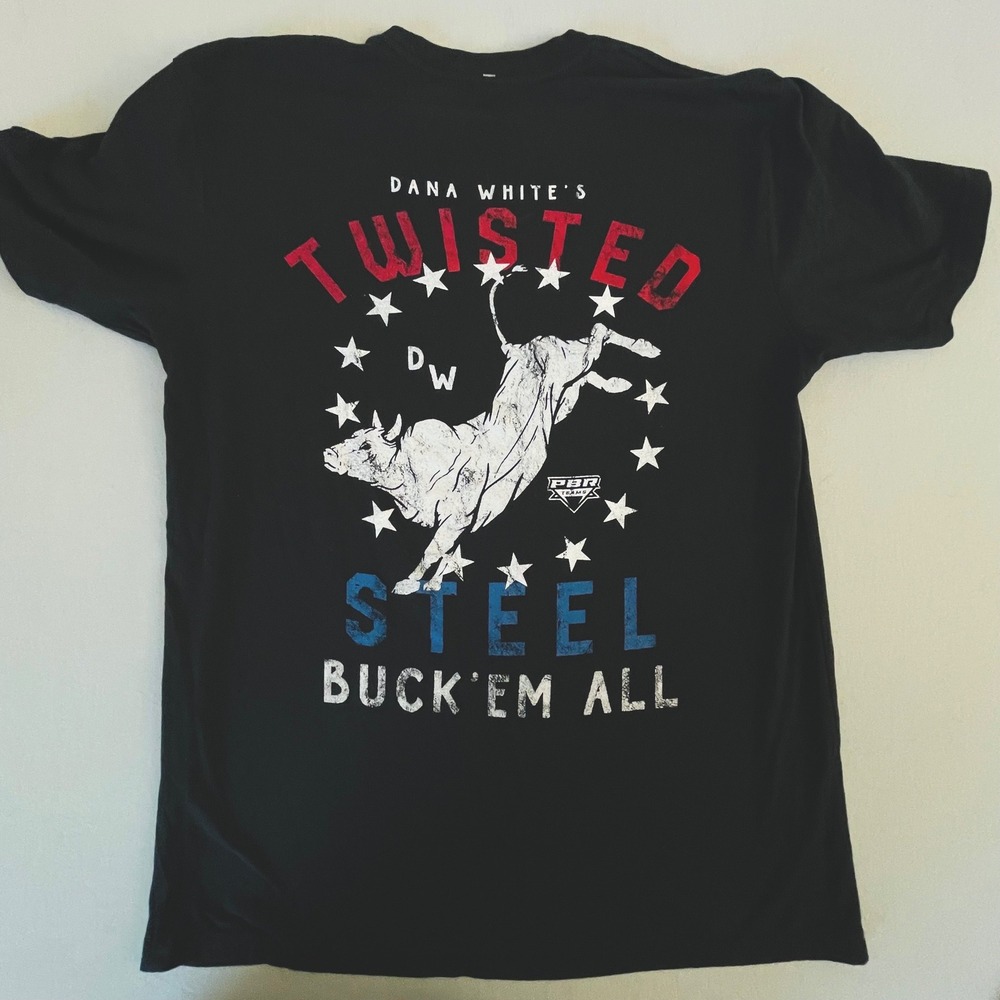 PBR Mens Dana White Twisted Steel Shirt Large Black Graphic Bull Riding Tee
